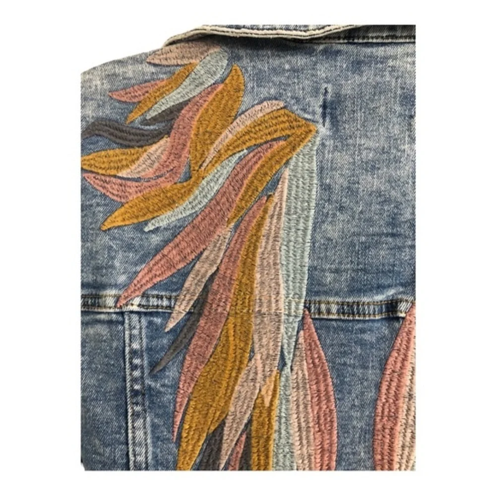 Austin Landing acid wash look‎ embroidered angel wings denim jeans jacket size M